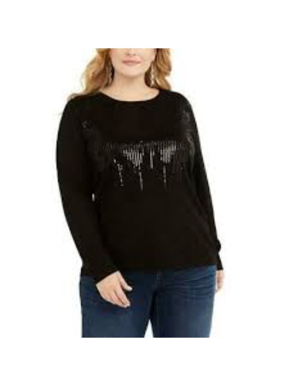 INC Plus Size Crew-Neck Drip Sequin Sweater